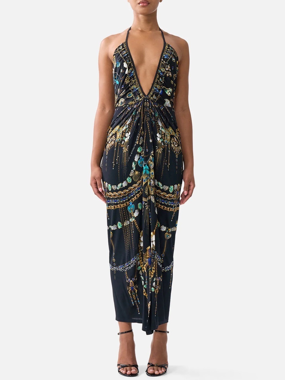 Camilla Amulets & Alchemy Print Gathered Jersey Halter Neck Dress Sz M  $650 NWT - Picture 5 of 13